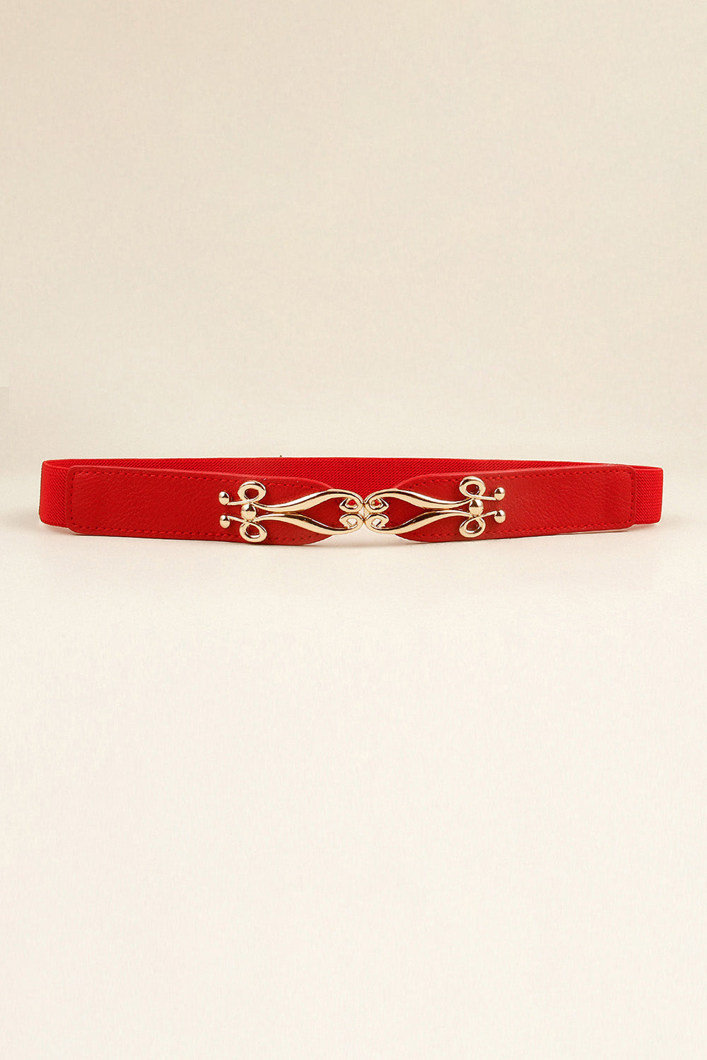 Red elastic belt with sculpted gold alloy clasp