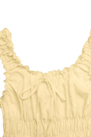 Yellow smocked maxi dress with frill straps and tie front detail