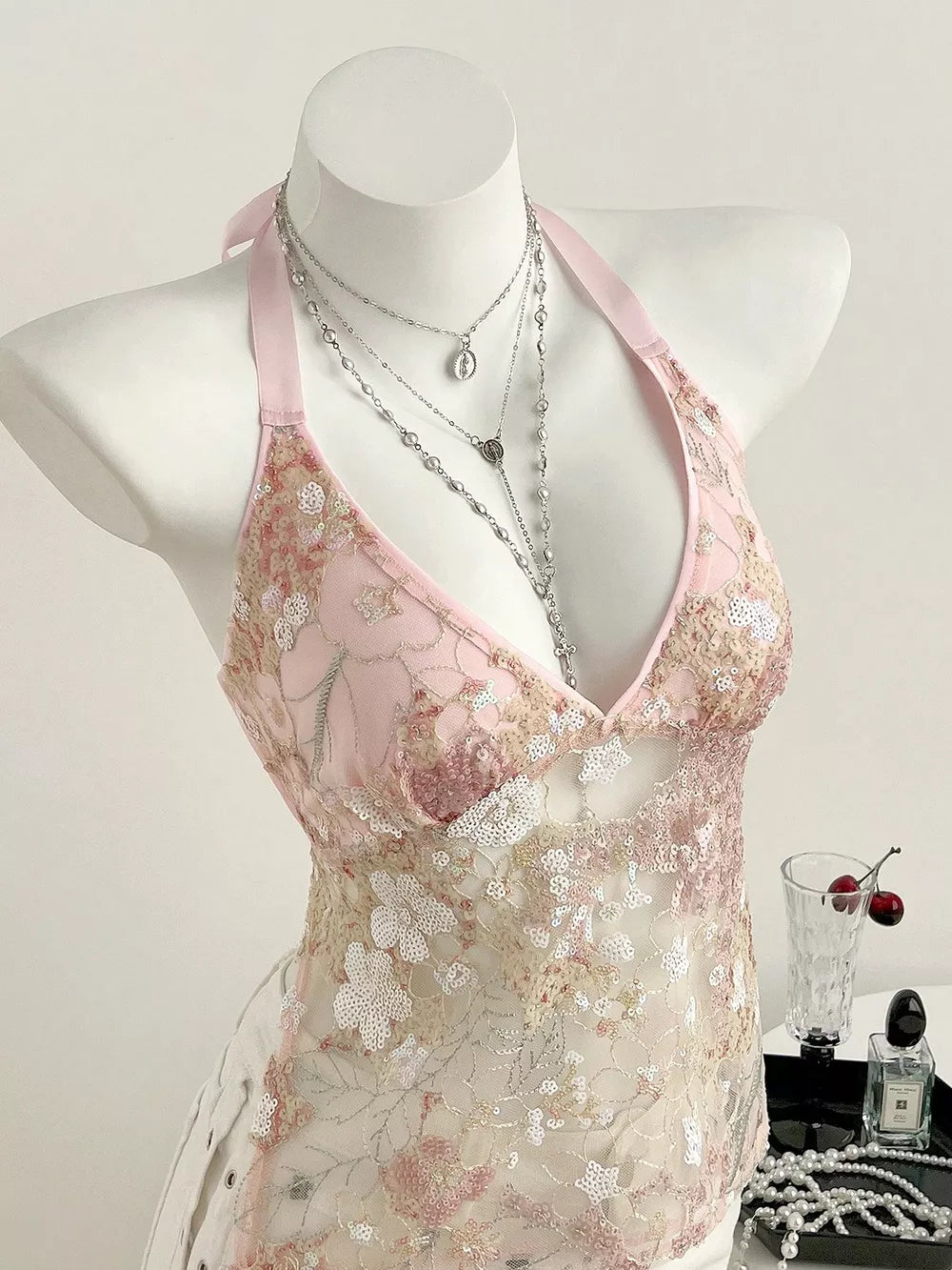 Sequin Halter Neck Cami, alternate angle