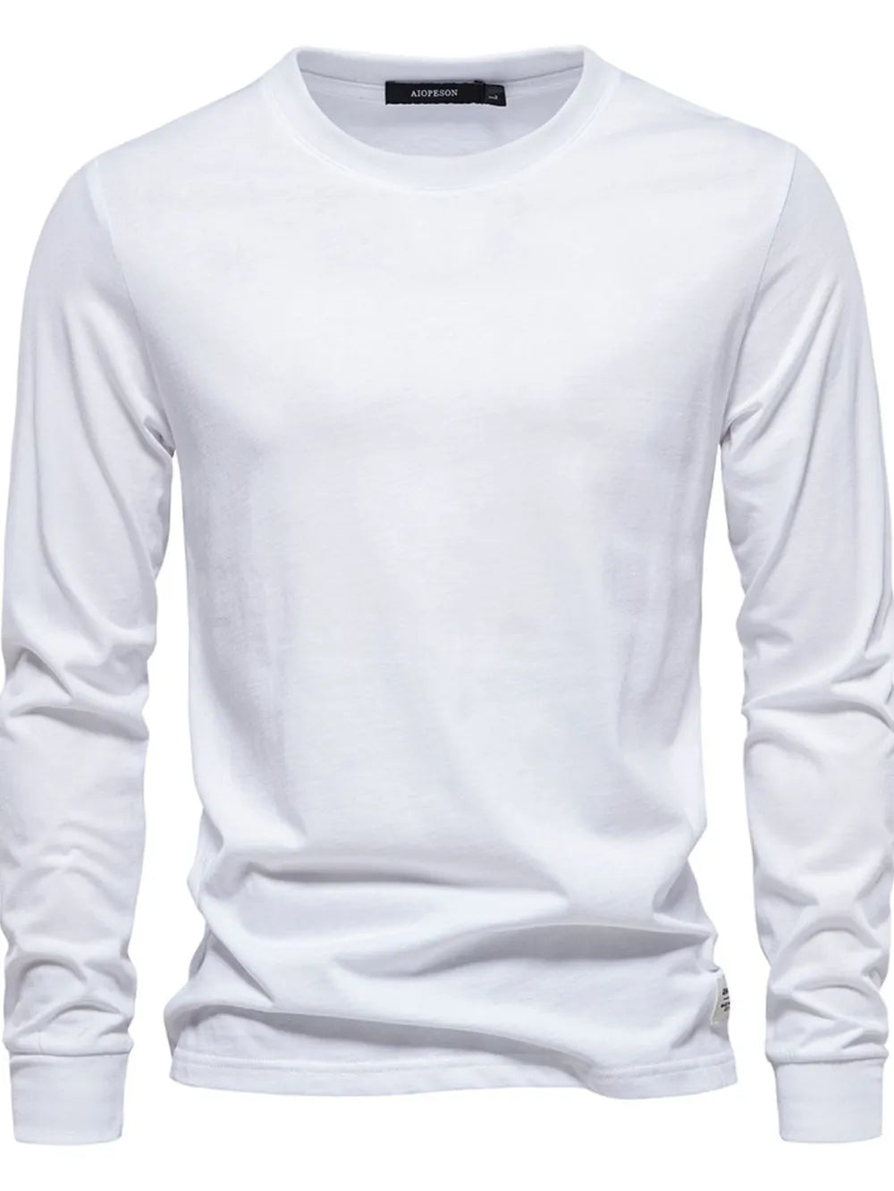 White crewneck long sleeve t-shirt with a relaxed fit.
