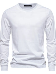 White crewneck long sleeve t-shirt with a relaxed fit.
