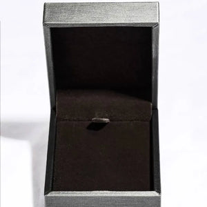 Silver jewelry box with dark brown velvet lining.