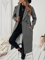 Elegant Lapel Collar Belted Trench Coat Plus Size in Gray, close-up detail