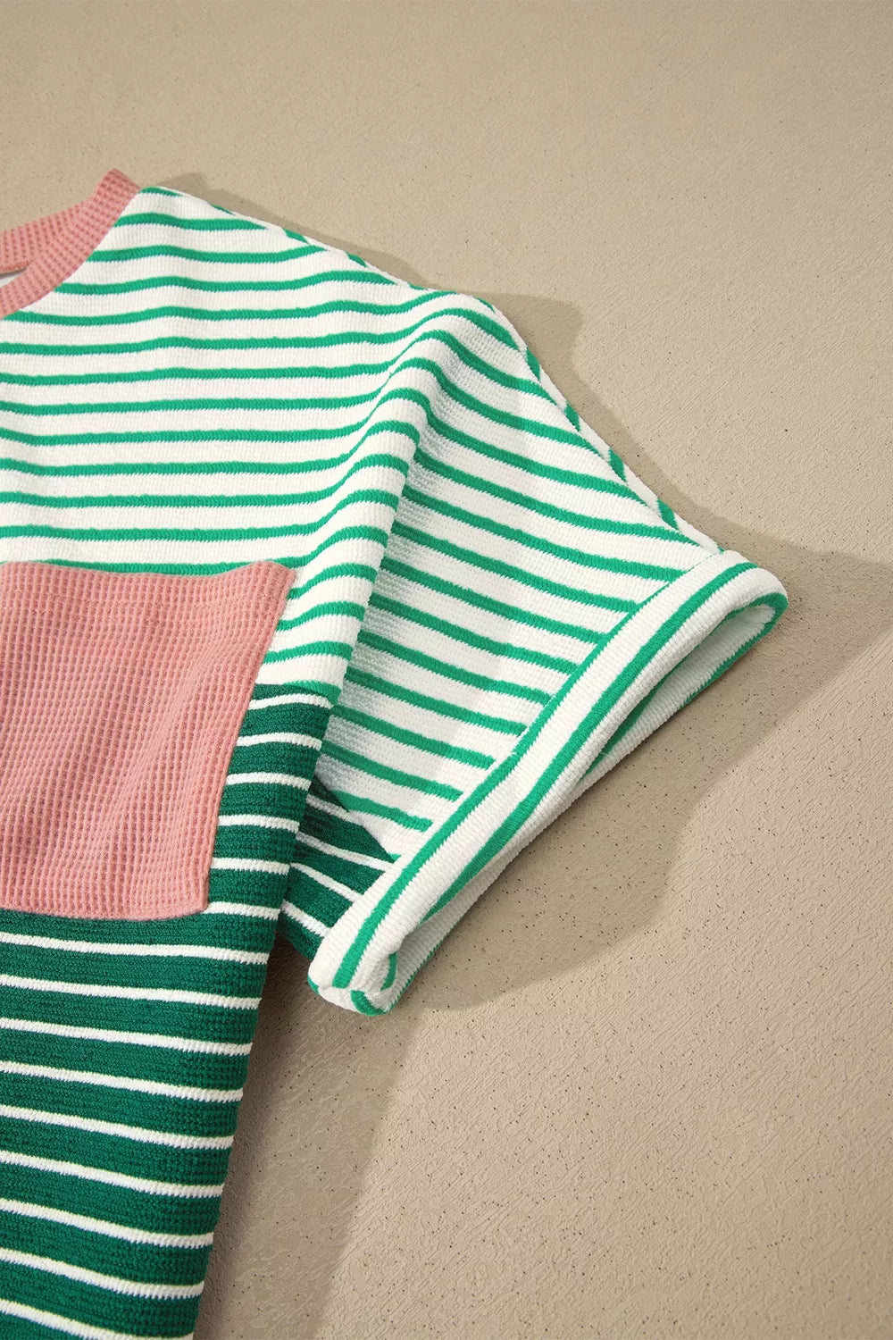 Stripe Contrast Color Block Relaxed Tee in Gum Leaf, alternate angle