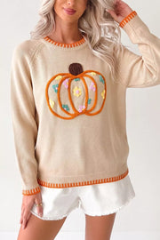 Floral Embroidery Pumpkin Long Sleeve Sweater, side view