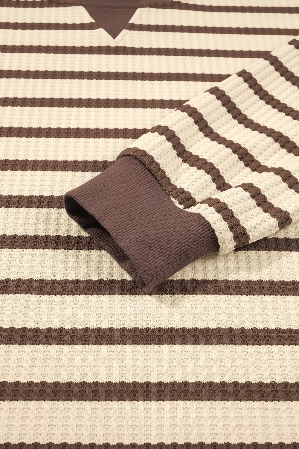 Stripe Patchwork Ribbed Cuff Pullover Sweatshirt in Beige, view 11