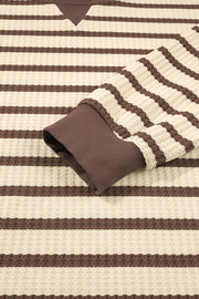 Stripe Patchwork Ribbed Cuff Pullover Sweatshirt in Beige, view 11