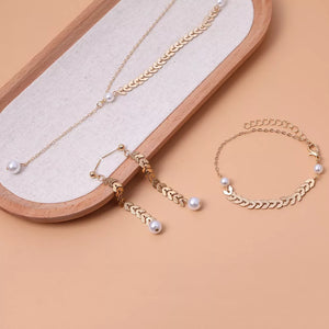 Wheat-spike 18k Gold-plated Faux Pearl Jewelry Set in Gold, product detail