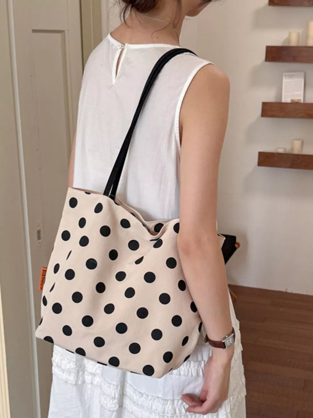 Polka Dot Shoulder Bag in Cream, alternate angle