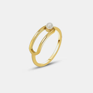 Gold sculptural ring with pearl accent, modern minimalist jewelry
