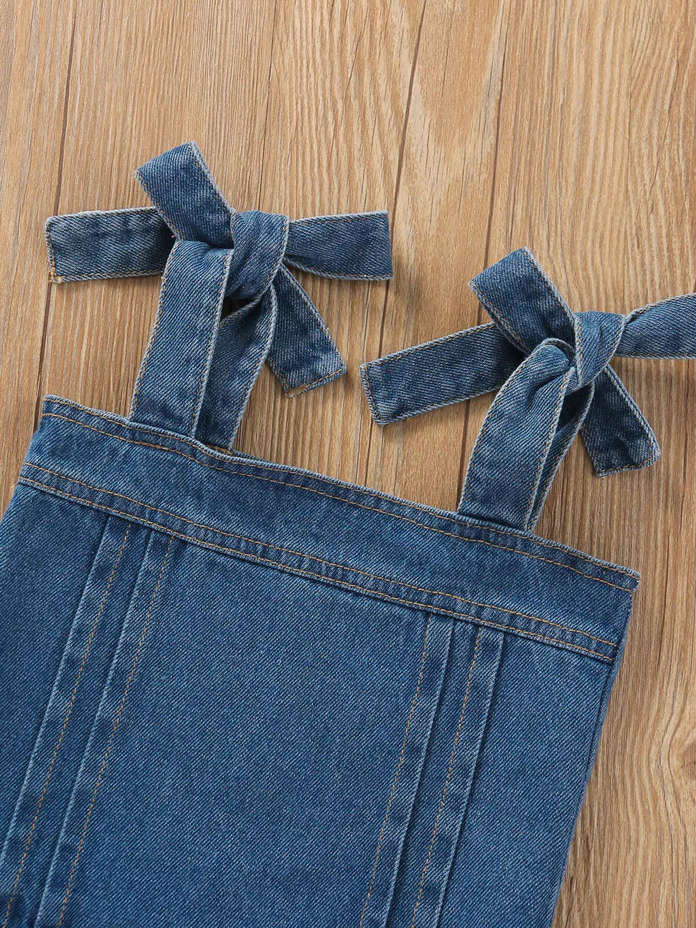 Children's Tie Shoulder Tank And Distressed Jeans Set in Blue, model styling view
