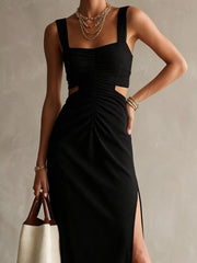 Ruched Cut-out Midi Dress in Khaki, fit detail