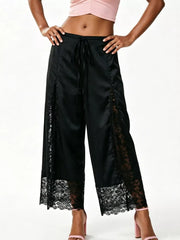 Lace Trim Wide-leg Cropped Pants in White, view 17