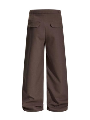 Brown wide-leg sweatpants with belt and back pockets