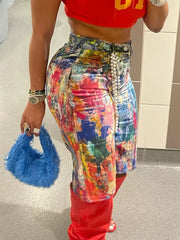 Vibrant Abstract Print High-waisted Shorts