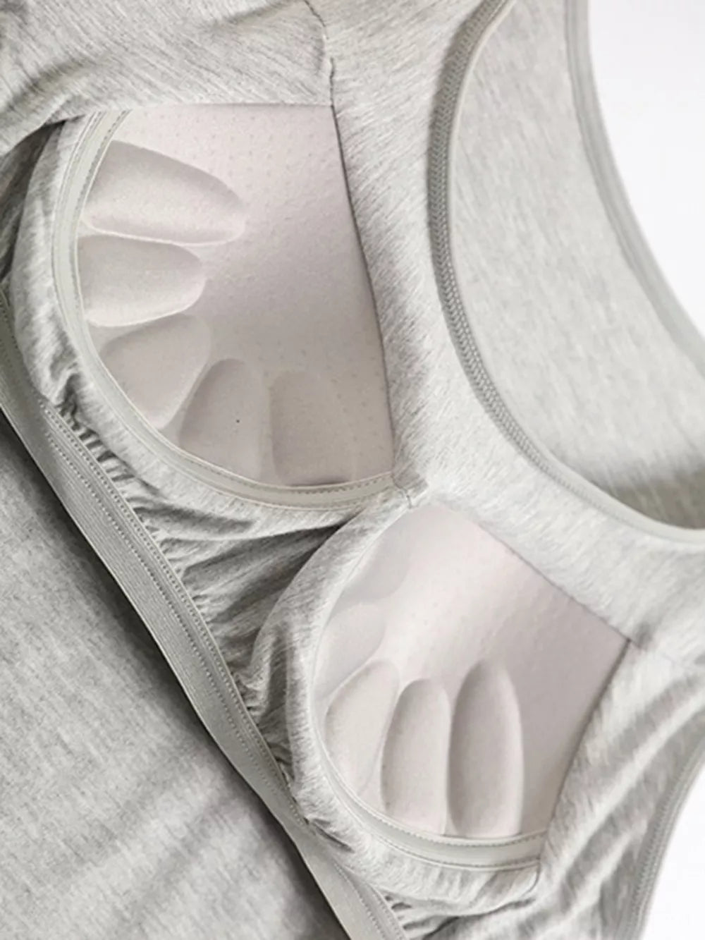 Relaxed padded tank top in Hemp Gray with built-in molded cups for support.