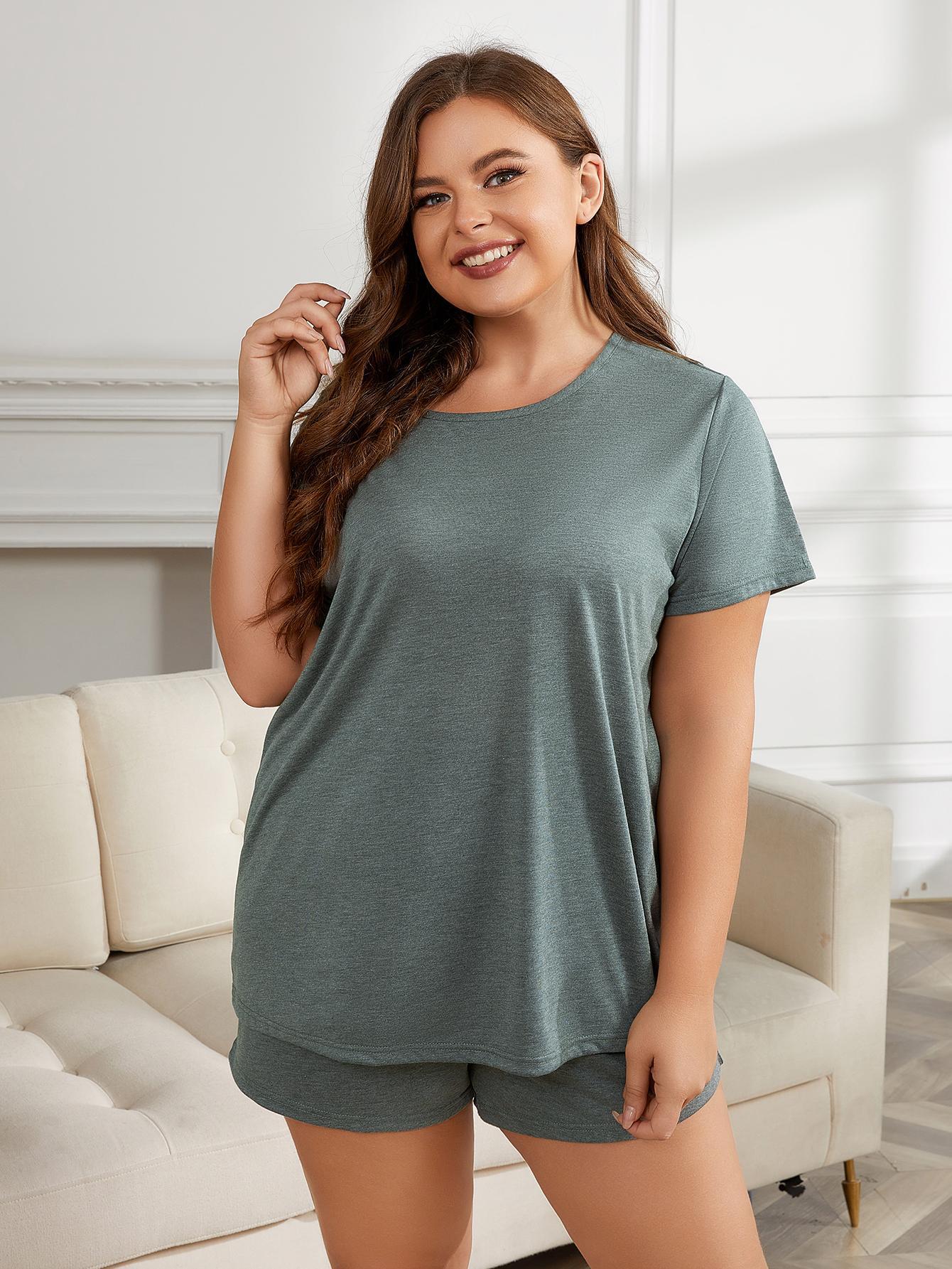 Sage relaxed fit jersey lounge set with crew neck top and shorts