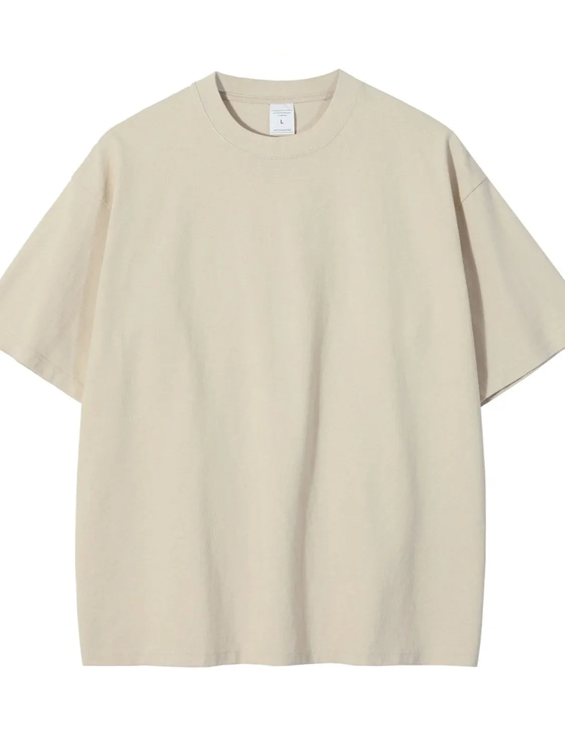 Oversized crewneck tee in beige, relaxed fit, short sleeves, crew neck.