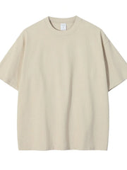 Oversized crewneck tee in beige, relaxed fit, short sleeves, crew neck.