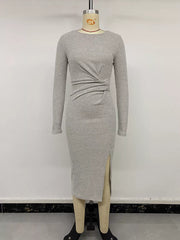 Twist-front Ruched Midi Dress With Slit