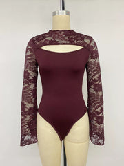 Intricate Lace Cut-out Bodysuit With Flare Sleeves