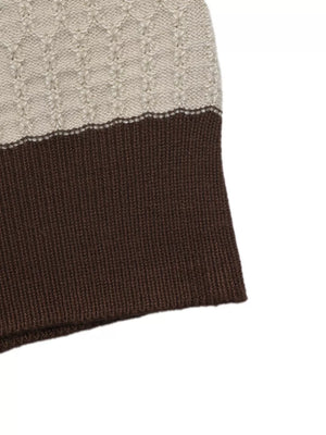 Striped V-neck Knit Top in Coffee Brown, editorial view