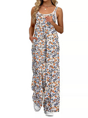 Floral Print Wide Leg Spaghetti Strap Overalls, front view