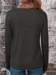 Crisscross V-neck Long Sleeve T-shirt in Pure Black, side view