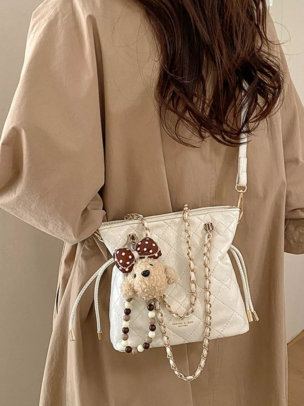 Pu Leather Crossbody Bag in White, alternate angle