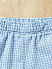 Baby blue gingham shorts with elastic waistband
