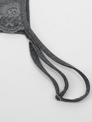Grey bodycon mini dress with lace trim detail and spaghetti straps.