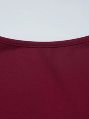 Wine red t-shirt with ribbed texture and delicate lace trim detail at the neckline.