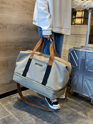 Premium Oxford cloth travel bag with dual handles and zip pocket, beige