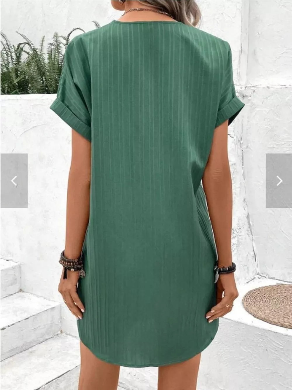 Full Size Casual V-neck Short Sleeve Dress in Silver, product detail