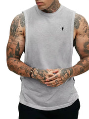 Men's Full Size Round Neck Tank Top Plus Size in Apricot, close-up detail