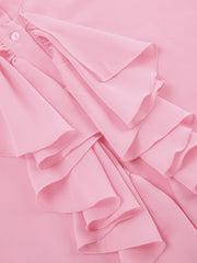Pink ruffled flounce sleeve blouse with button detail