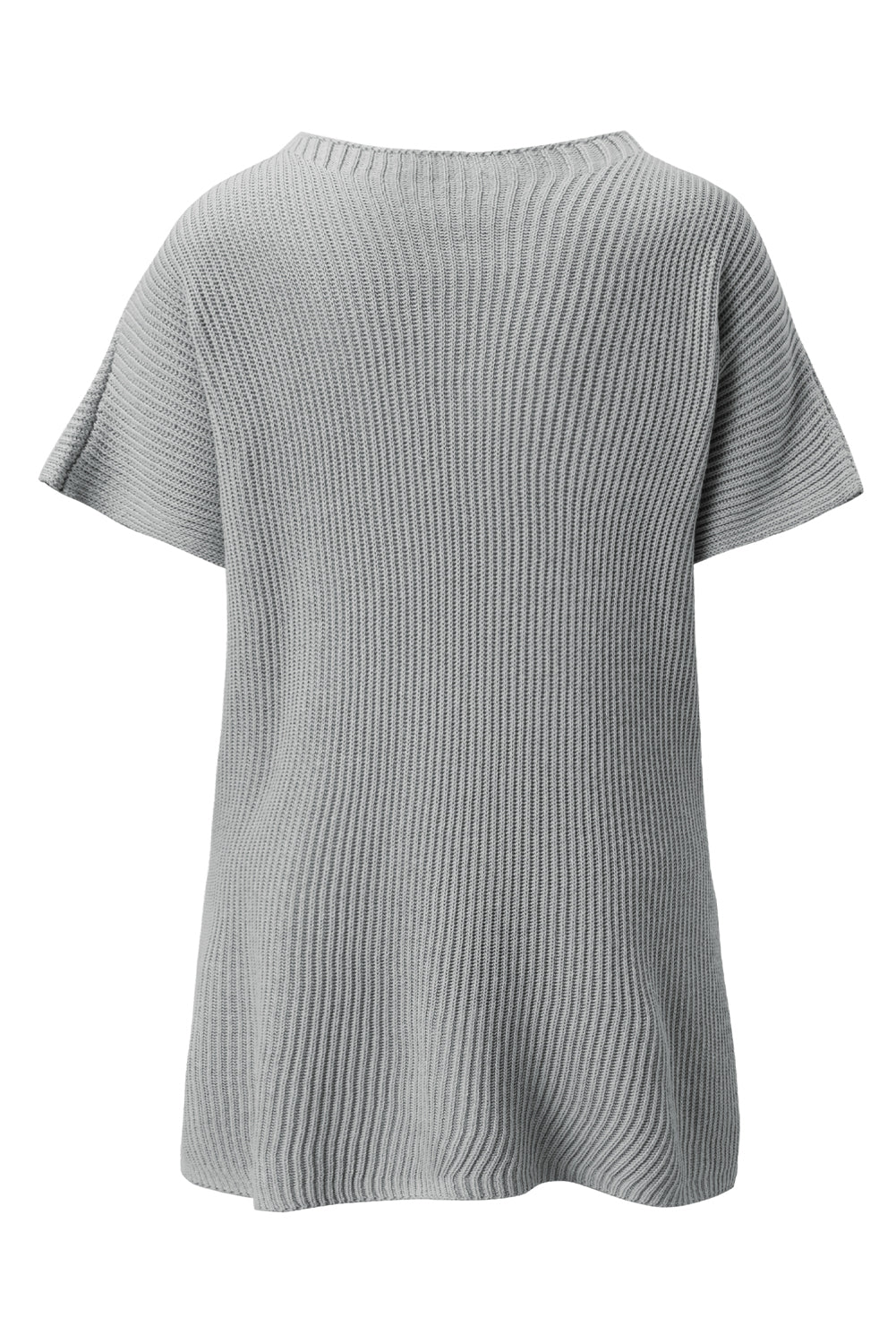 Gray ribbed knit cape sleeve top with a relaxed fit and short sleeves.