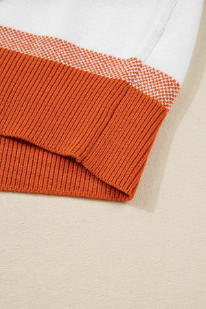 Color Block Round Neck Tunic Sweater in Multicolor with ribbed cuffs