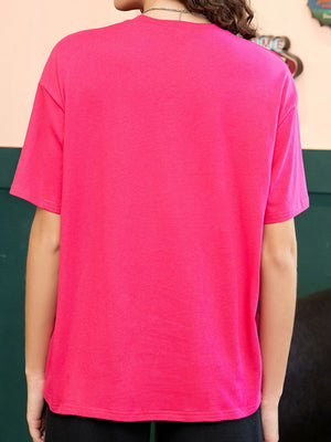 Varsity Number Tee in Cerise with short sleeves and crew neck.