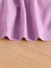 Violet cotton blend toddler crop top hem detail with wavy stitching