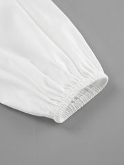 White two-piece set sleeve with elasticated cuff and gathered detail