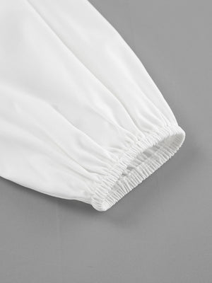 White two-piece set sleeve with elasticated cuff and gathered detail