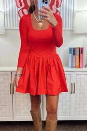U Neck Long Sleeve Fit And Flare Mini Dress, side view