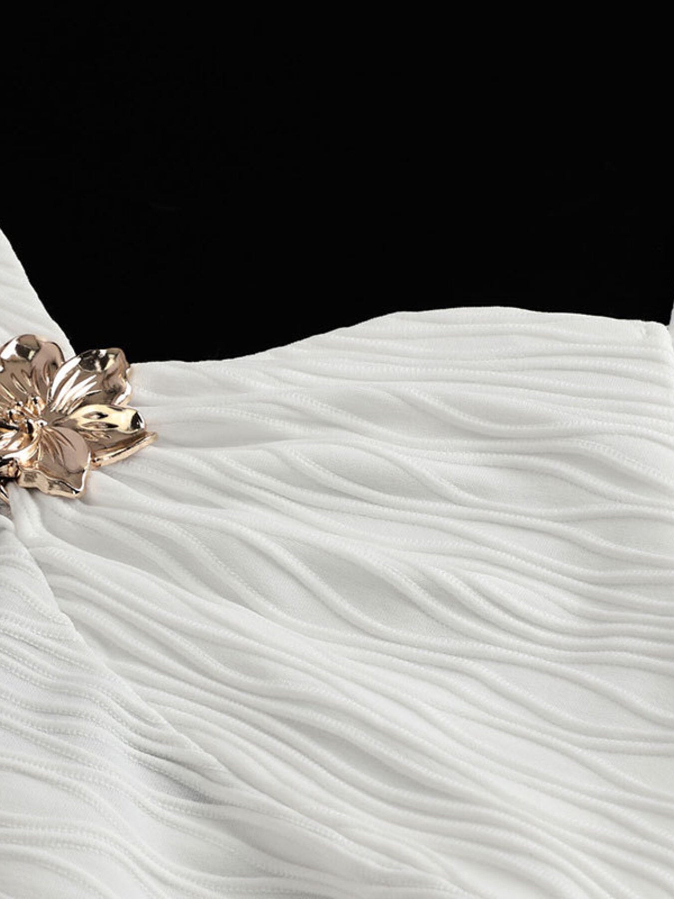 White ruched halter neck cami with gold flower detail