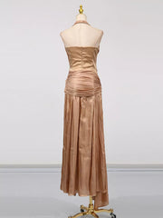 Halter Neck Ruched Maxi Dress in Champagne, back view