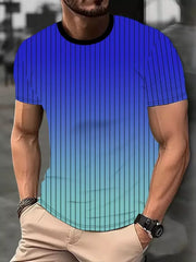 Men's short sleeve t-shirt with blue to aqua gradient and vertical pinstripe pattern.