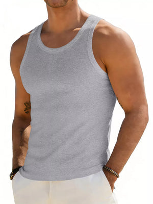 Men's Full Size Round Neck Tank in White, back view