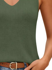 V-neck Ribbed Knit Tank Top in Navy, product detail