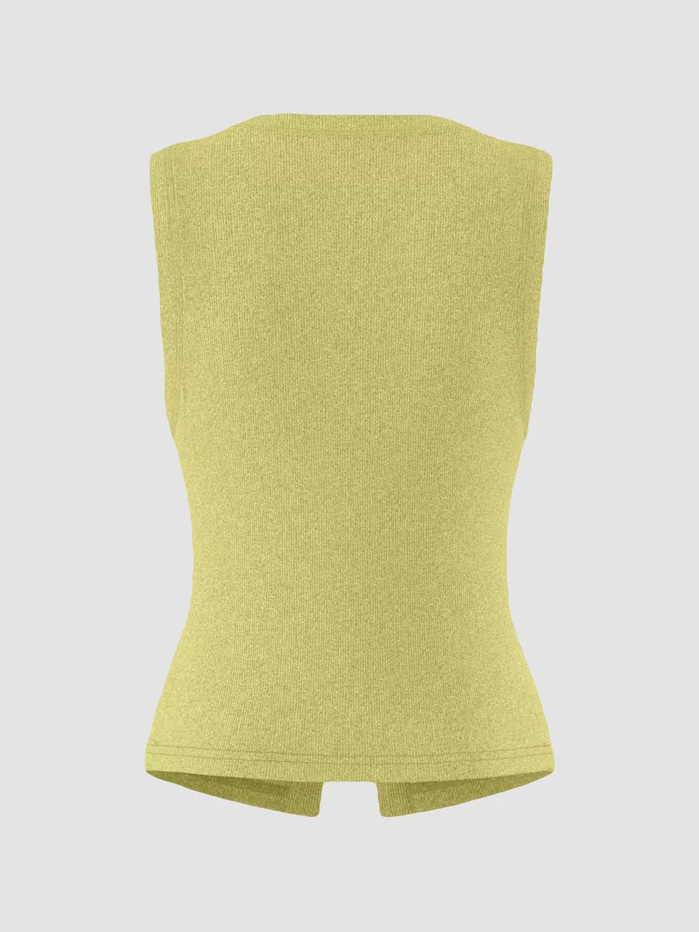 Yellow ribbed button-front fitted tank top with a split hem.