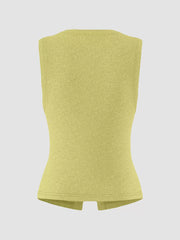 Yellow ribbed button-front fitted tank top with a split hem.